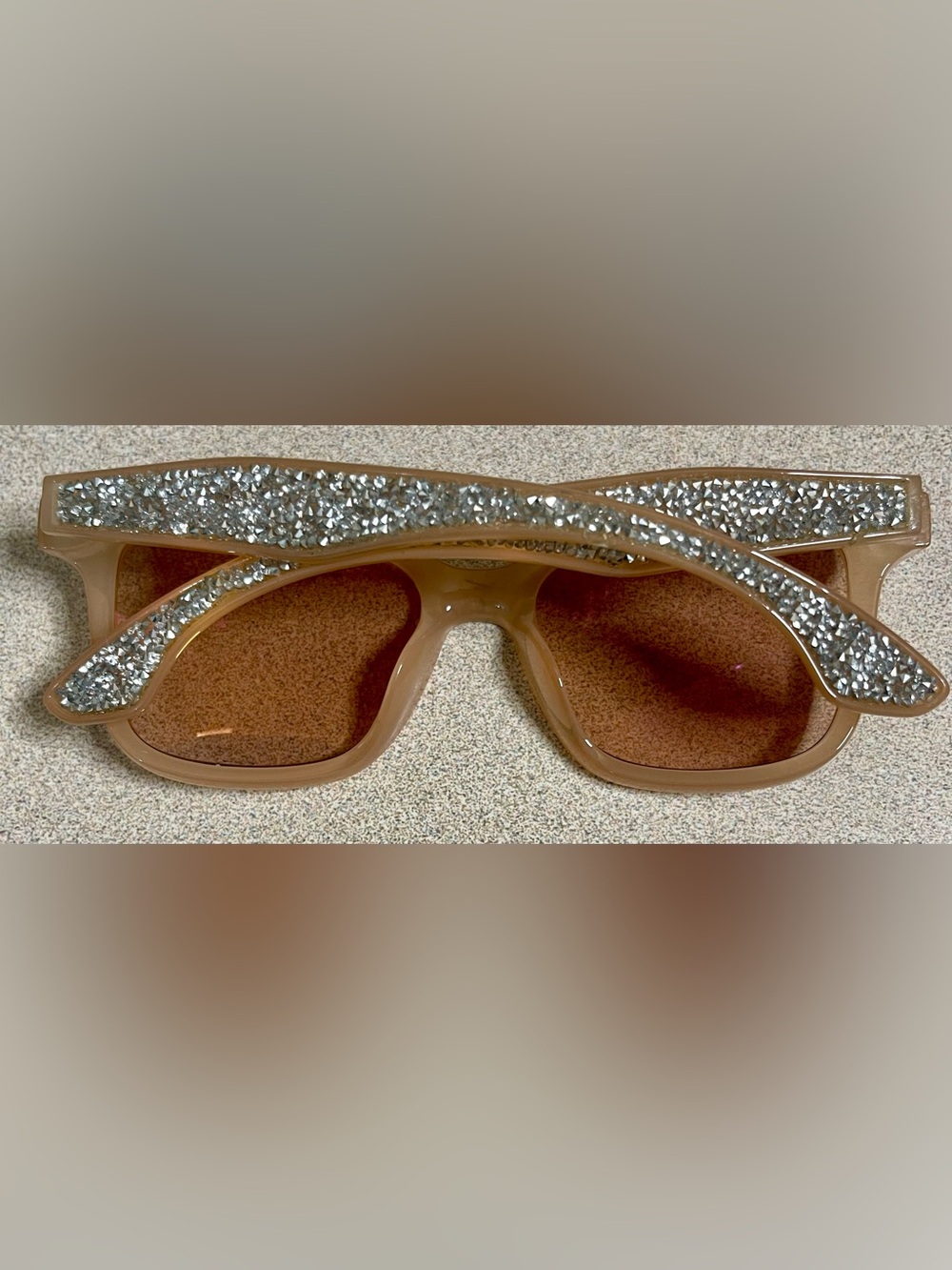 Oversized Nude Rhinestone Square Sunglasses Beige Brown Gradient Lenses Glam - Picture 2 of 4